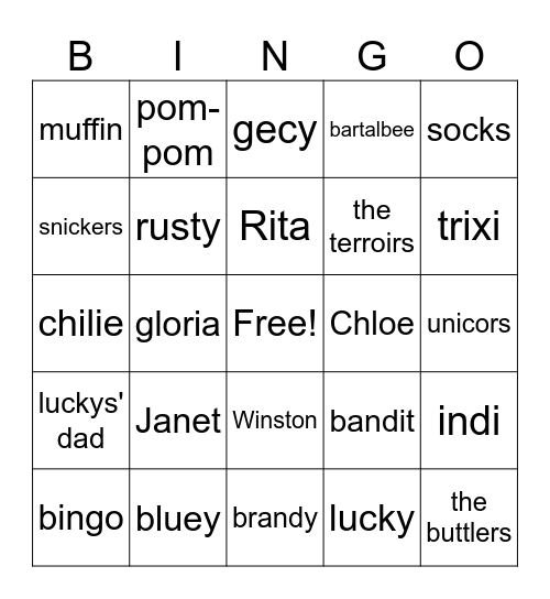 Bluey Bingo Card