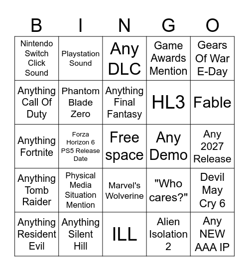 Gamescom 2026 Bingo Card