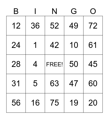 Black Out Bingo Card