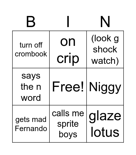 Jeremiah mingo bored Bingo Card