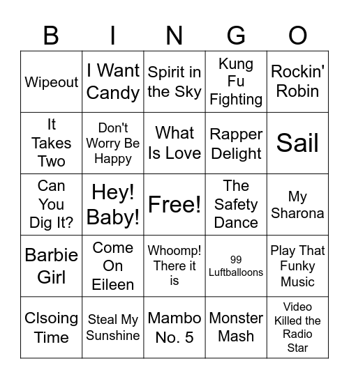 One Hit Wonders Bingo Card