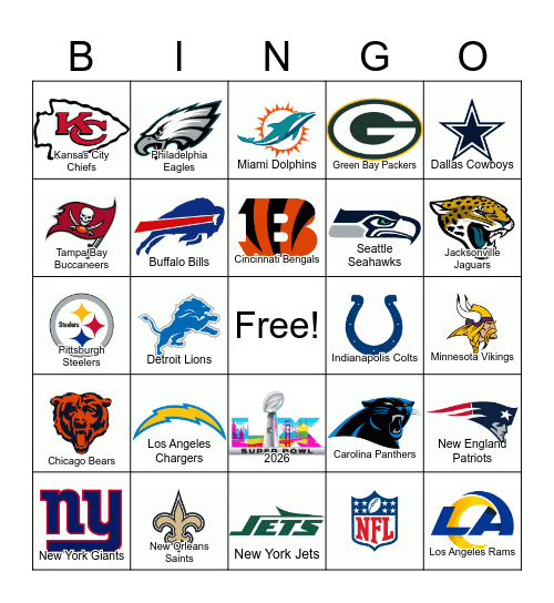 NFL Team Logos Bingo Card