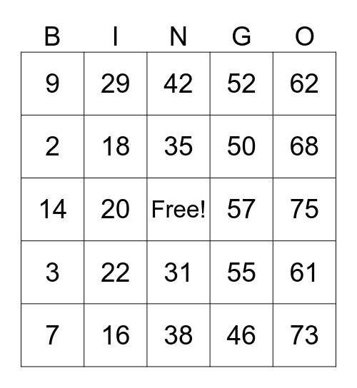 Untitled Bingo Card