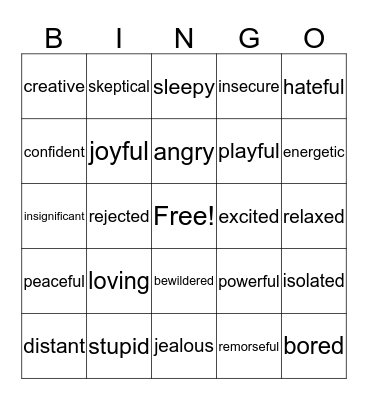 "I Feel" BINGO Card