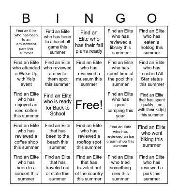 Summer Sundown Yelp Elite Bingo Card