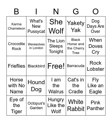 Animal Bingo Card