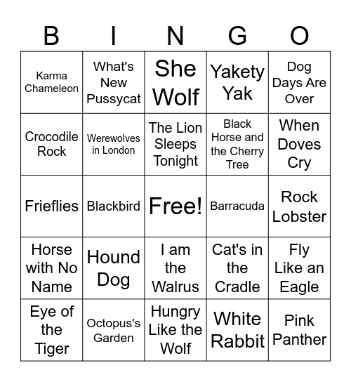 Animal Bingo Card