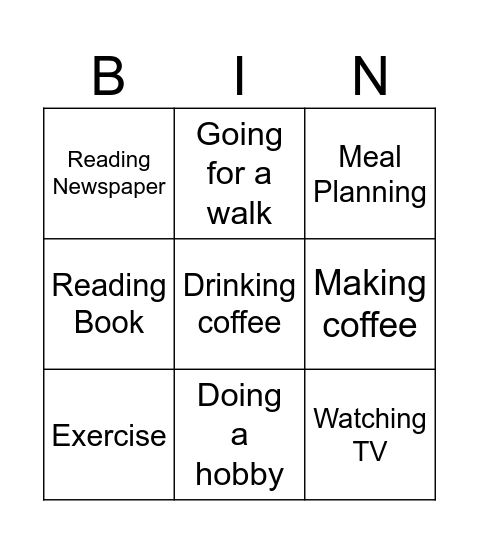 Habits Bin Bingo Card