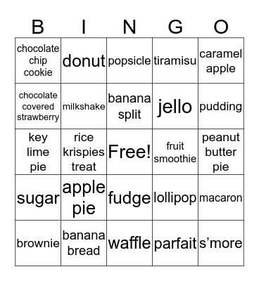 Sweet Treats II Bingo Card