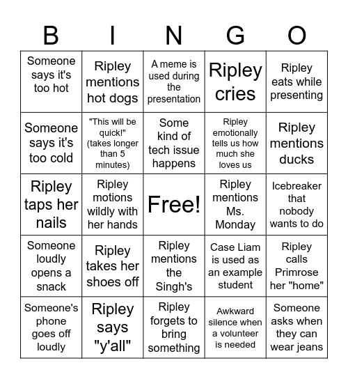 PDD BINGO Card