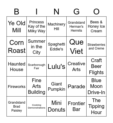 STATE FAIR 16 BAR Bingo Card