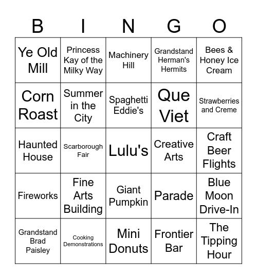 STATE FAIR 16 BAR Bingo Card