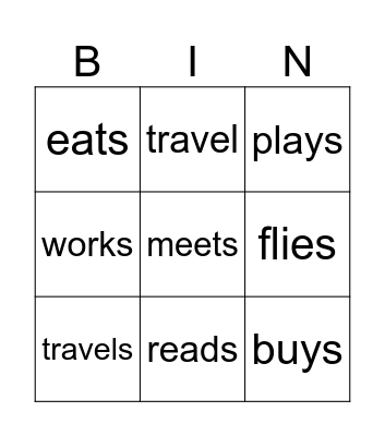 verbs Bingo Card