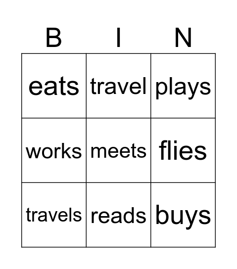 verbs Bingo Card