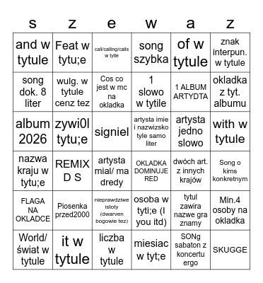 SZEWAZ 6x6 Bingo Card