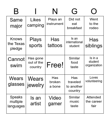 Workshop Bingo Card