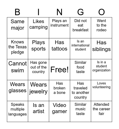 Workshop Bingo Card