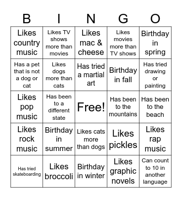 People File Bingo Card