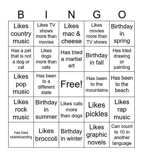 People File Bingo Card