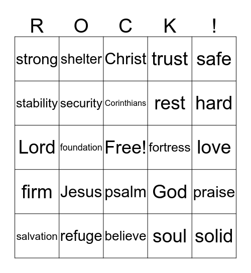 Jesus is My Rock! Psalm 18:2;  1 Cor. 10:4 Bingo Card