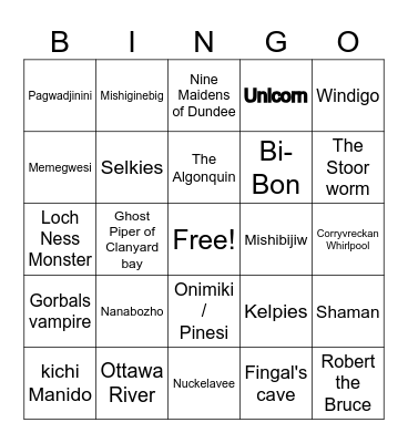 Algonquin Myths Bingo Card