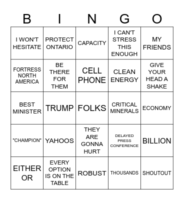 Announcement Bingo Card