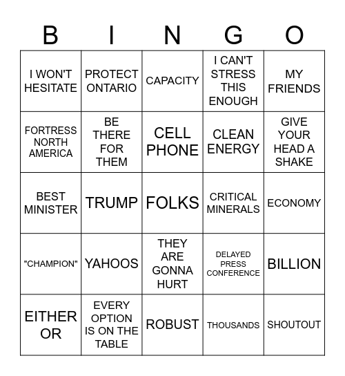 Announcement Bingo Card