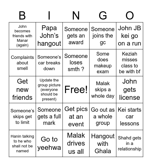 Fall 2026 Bingo Card