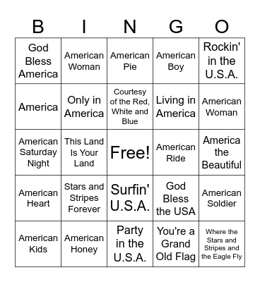 Songs about the USA/America Bingo Card