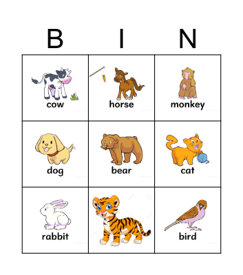Animals Bingo Card