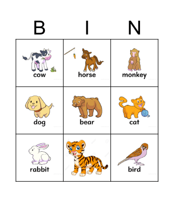 Animals Bingo Card