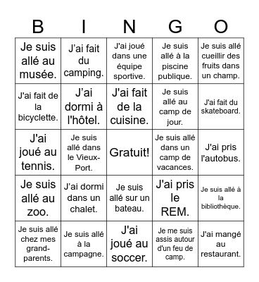 Cet été Bingo Card