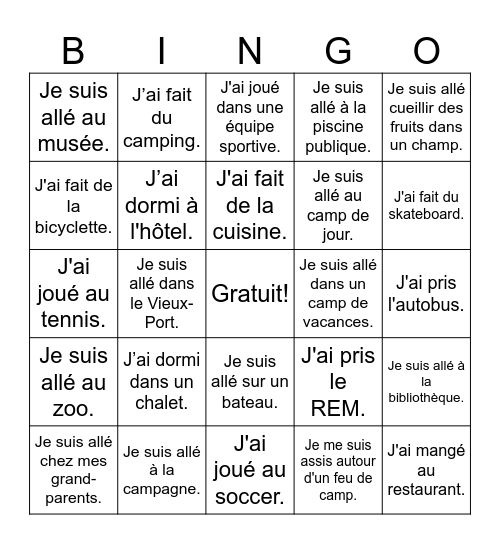 Cet été Bingo Card