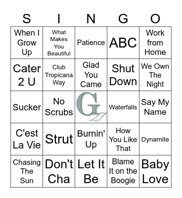 Girls VS Boys Bingo Card
