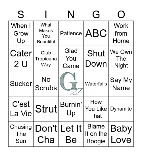 Girls VS Boys Bingo Card