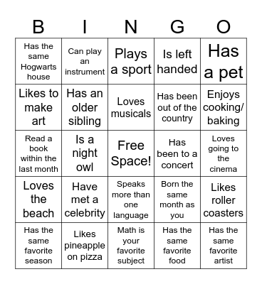 Meet Your PSY 150 Class! Bingo Card