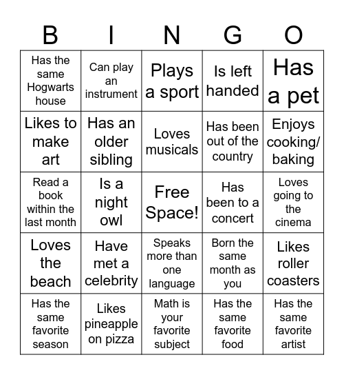 Meet Your PSY 150 Class! Bingo Card