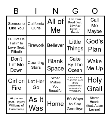 2010's 2020's pop bingo Card