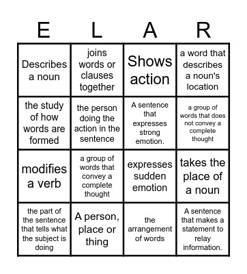 Lab Block Grammar Bingo Card