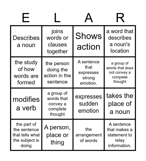 Lab Block Grammar Bingo Card