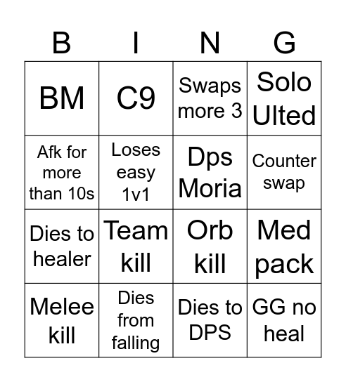 Overwatch Bingo Card