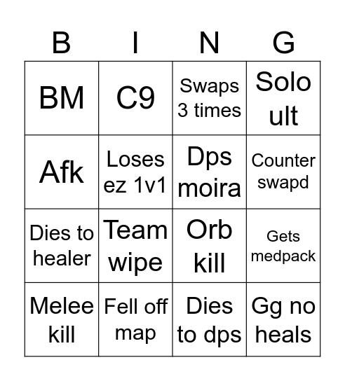 Overwatch Bingo Card