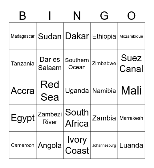 BINGeO - Africa Bingo Card