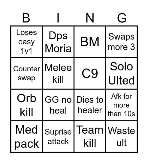 Overwatch Bingo Card