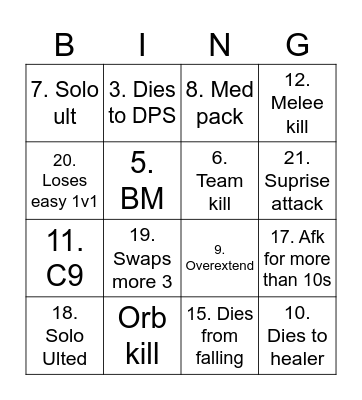Overwatch Bingo Card