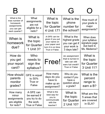 Syllabus Scavenger Hunt Bingo Card