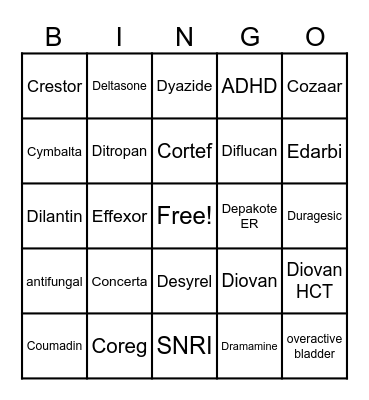 Brand and Generic 41-60 Bingo Card