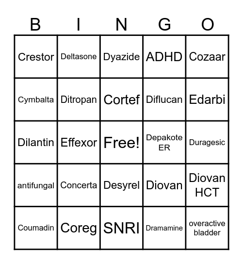 Brand and Generic 41-60 Bingo Card