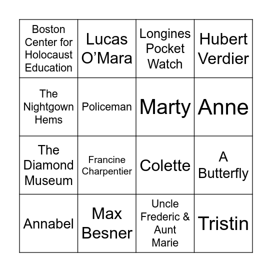 The Stolen Life of Colette Marceau Bingo Card