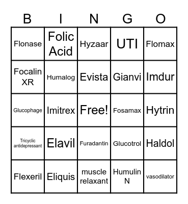 Brand and Generic 61-80 Bingo Card